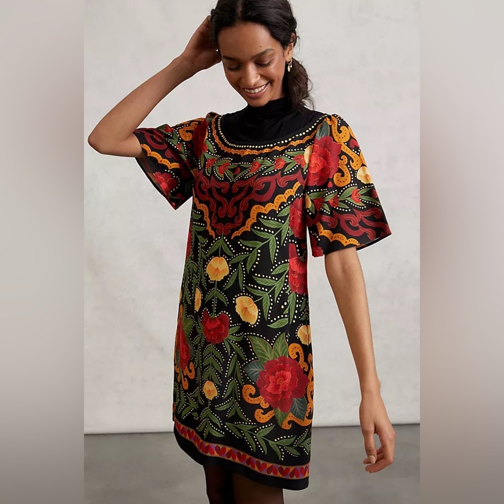 New Farm Rio x Anthropologie Larsa Mock Neck Mini Dress Gown sz S/Small